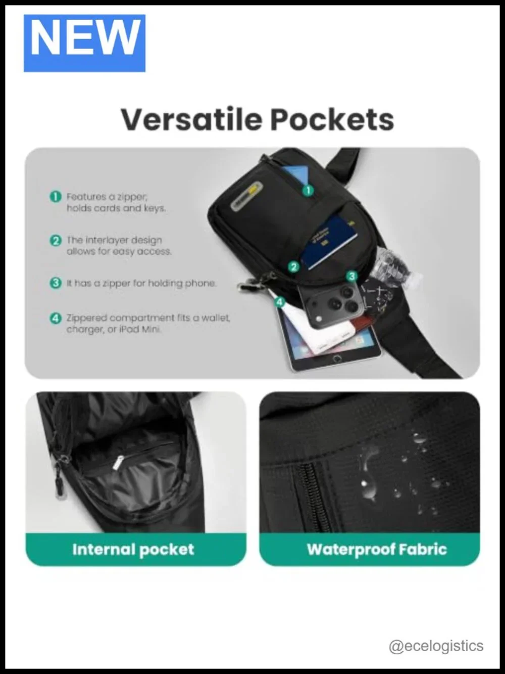 Waterproof Sling Bag Crossbody Backpack Travel Hiking Chest Shoulder Bag